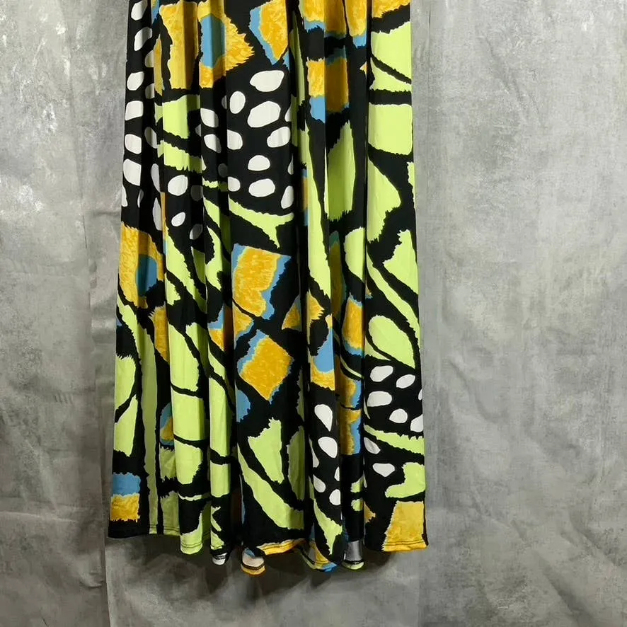 24SEVEN Comfort Apparel Women's Green Print Butterfly V-Neck Cap Sleeve Dress