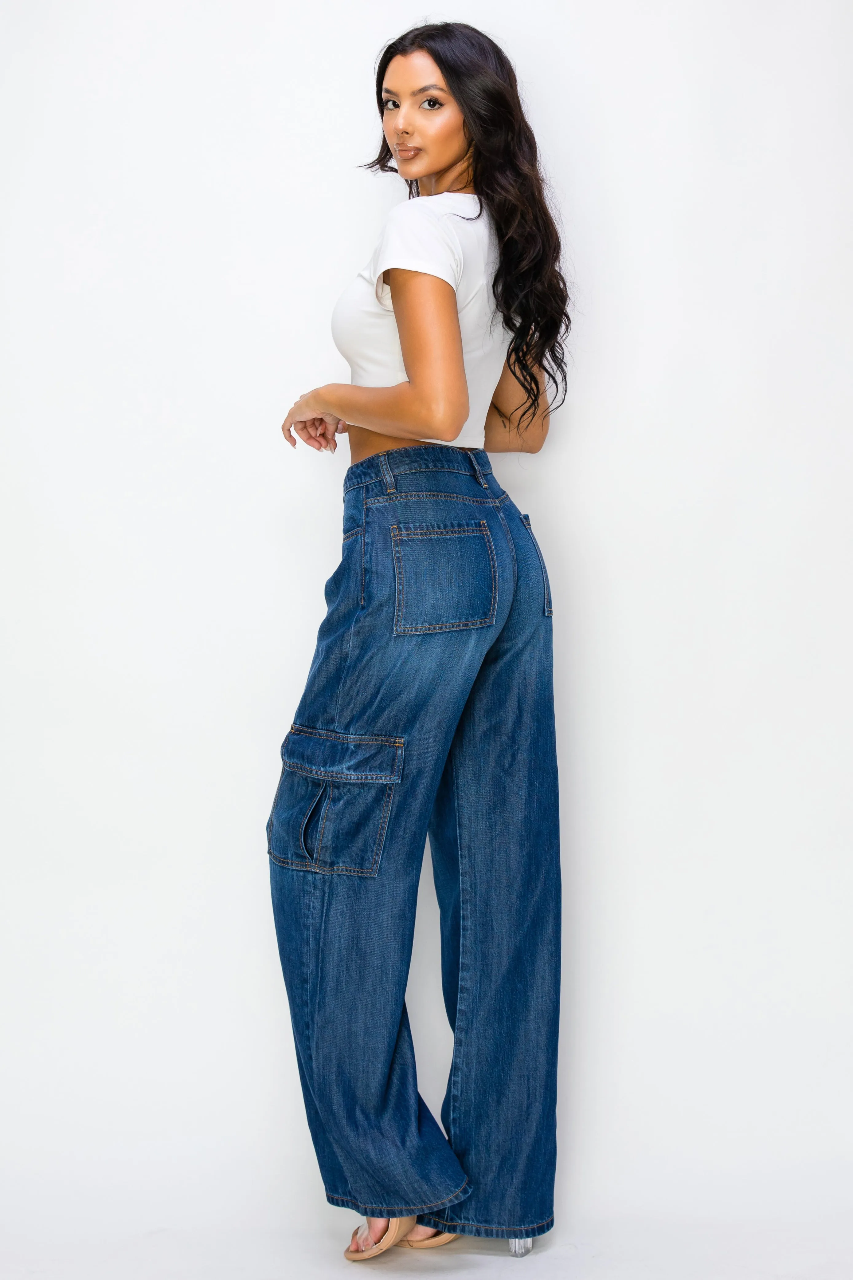 40627 Women's High waisted Light-weight Cargo Jeans