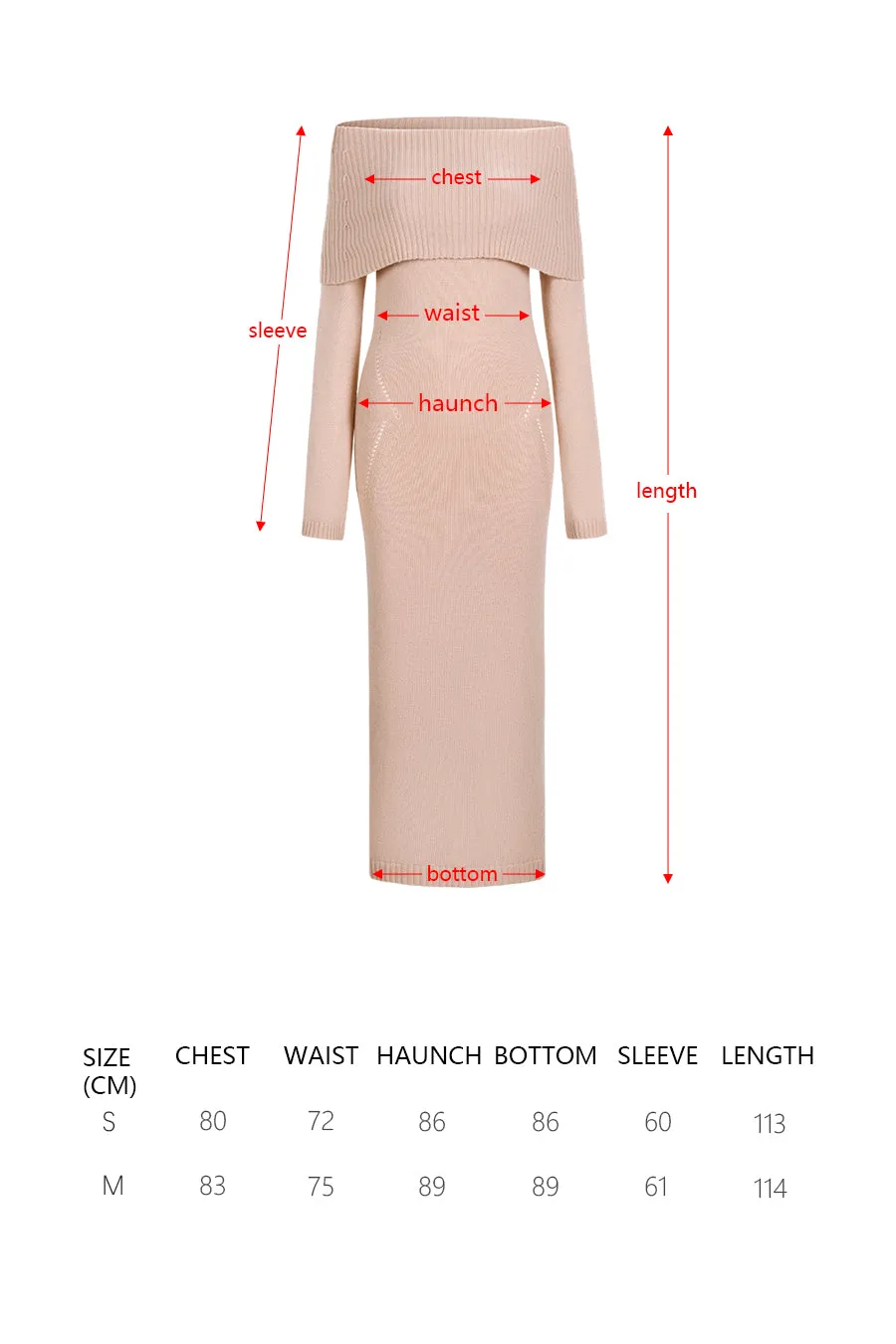 An off-the-shoulder wool knit dress