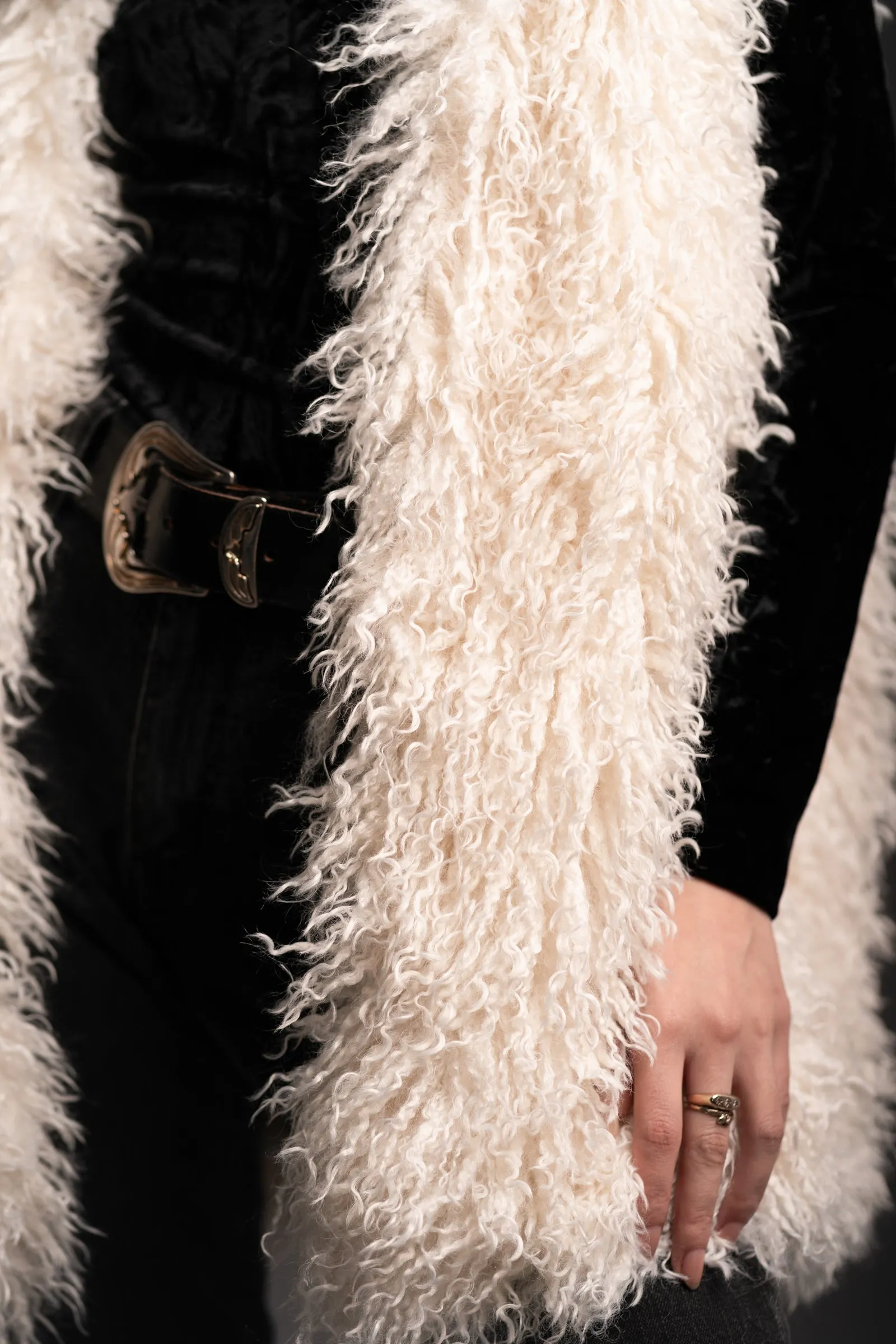 Angie Ivory Mongolian Faux Fur Gilet