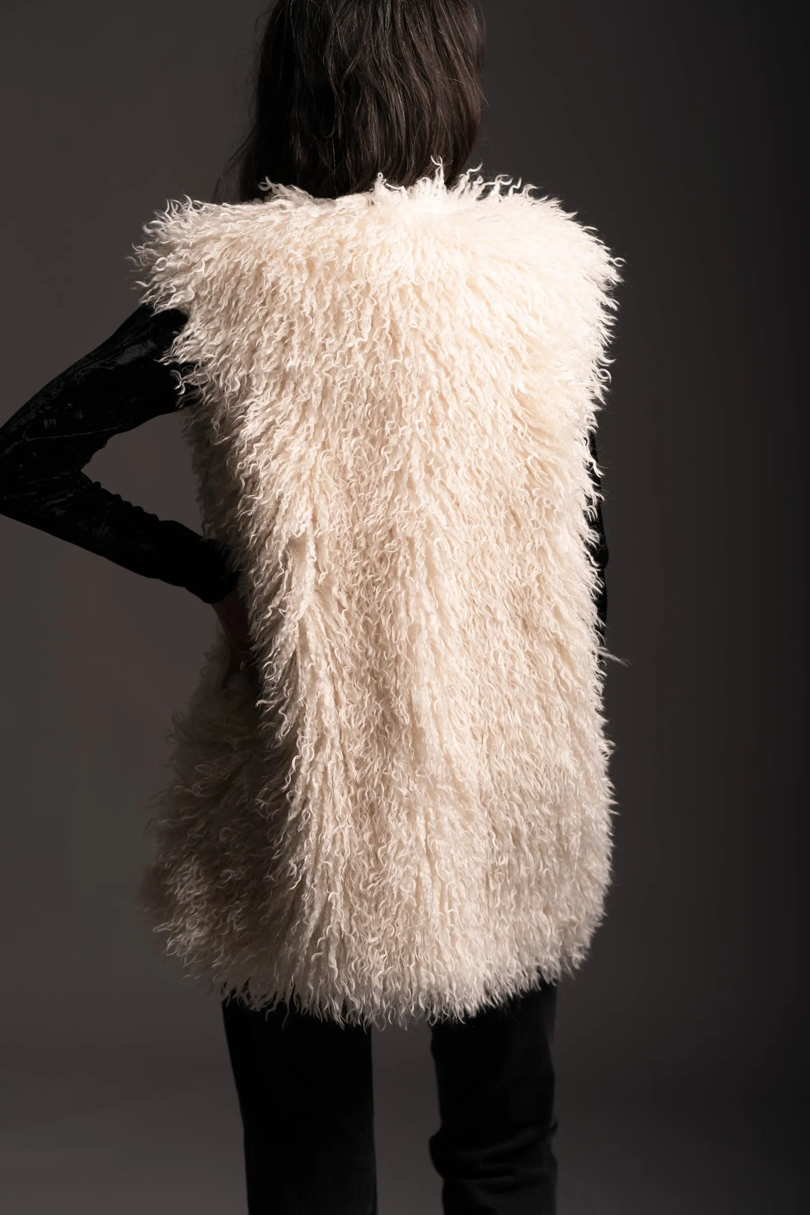 Angie Ivory Mongolian Faux Fur Gilet