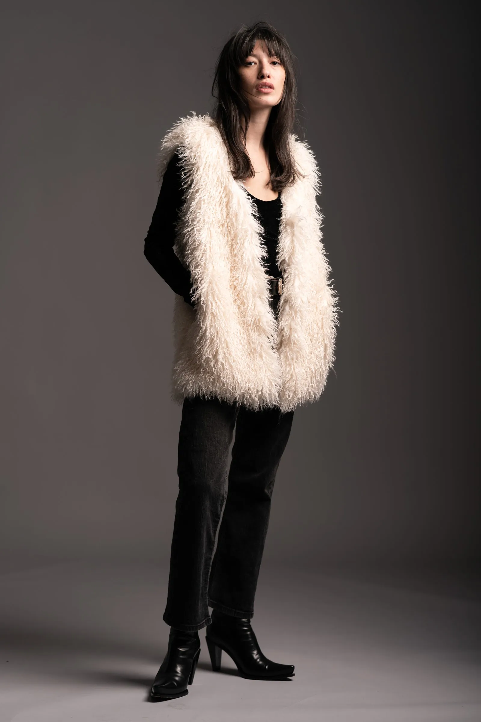 Angie Ivory Mongolian Faux Fur Gilet