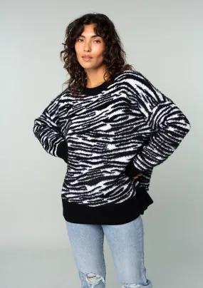 Animal Print Crew Neck Over Sized Pullover Sweater