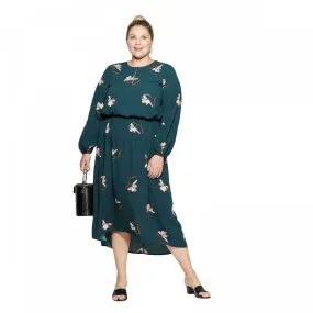 Ava & Viv Women's Plus Size Floral Print Long Sleeve V-Neck Midi Dress
