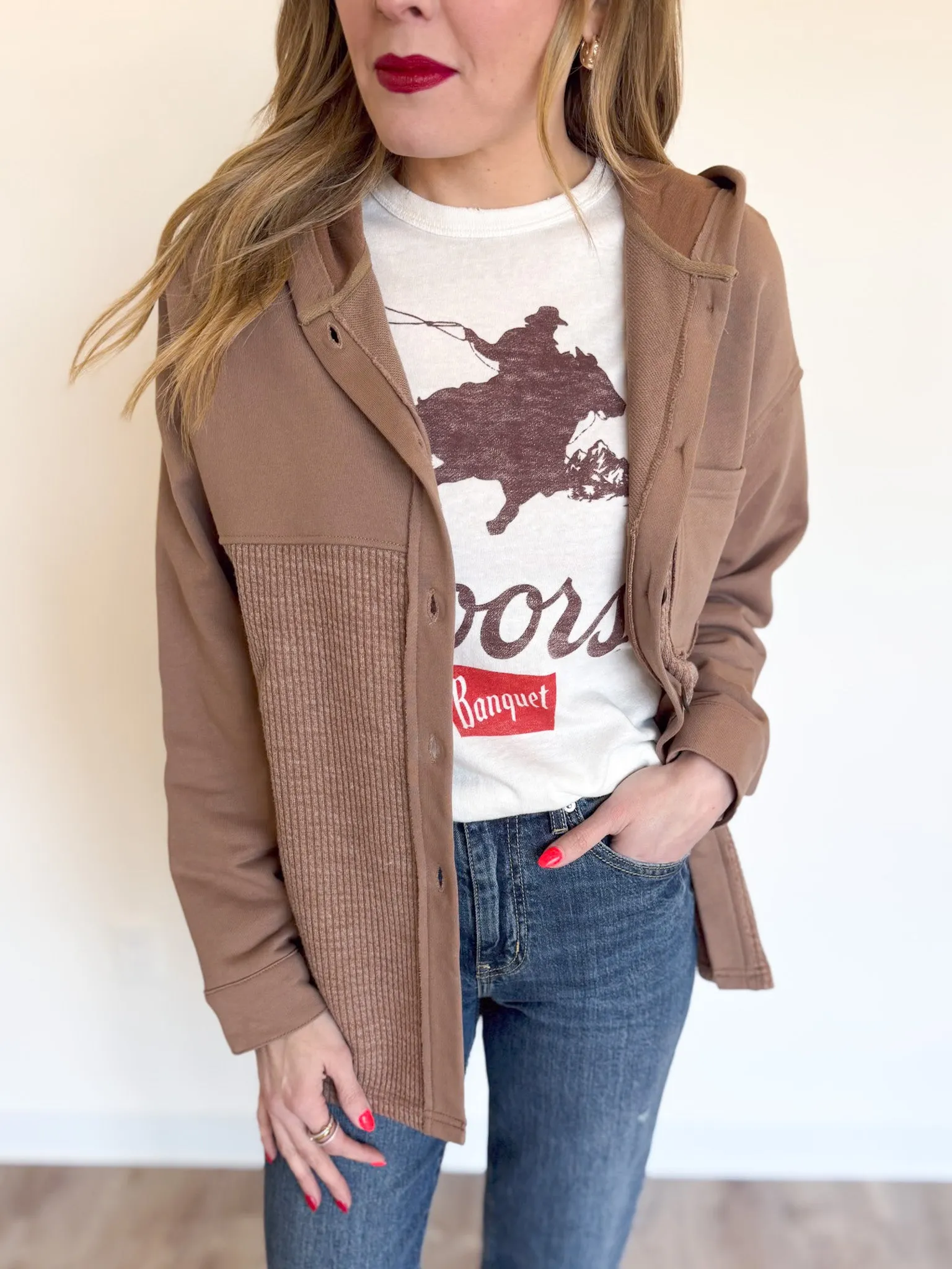 Avayah Hooded Shacket in Mocha