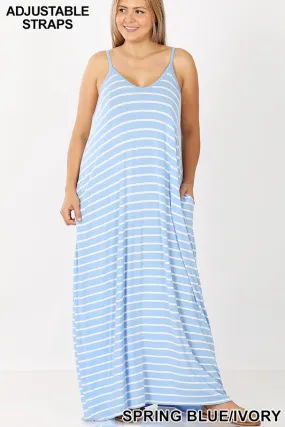 Baby Blue Stripe V Neck Dress - VOLUME