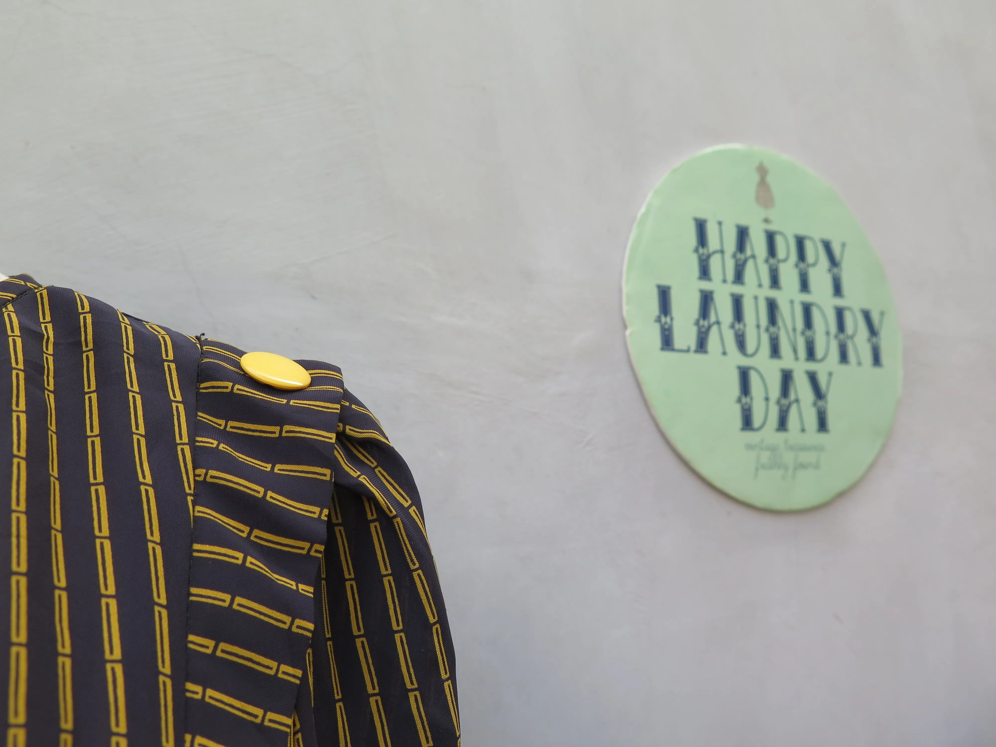 Bambi | Vintage 1060s 1970s Black yellow bamboo stripes black dress with Yellow buttons
