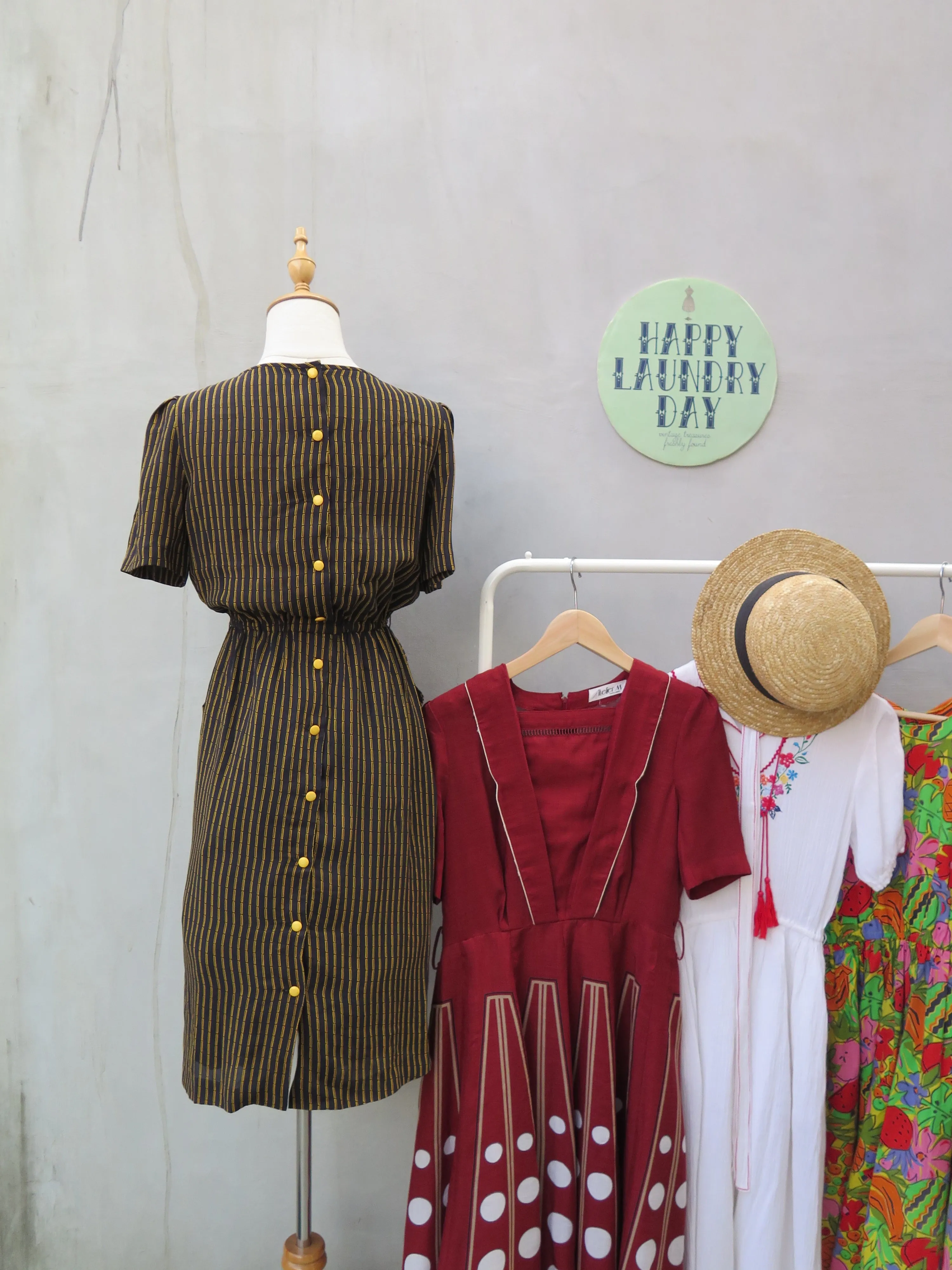 Bambi | Vintage 1060s 1970s Black yellow bamboo stripes black dress with Yellow buttons