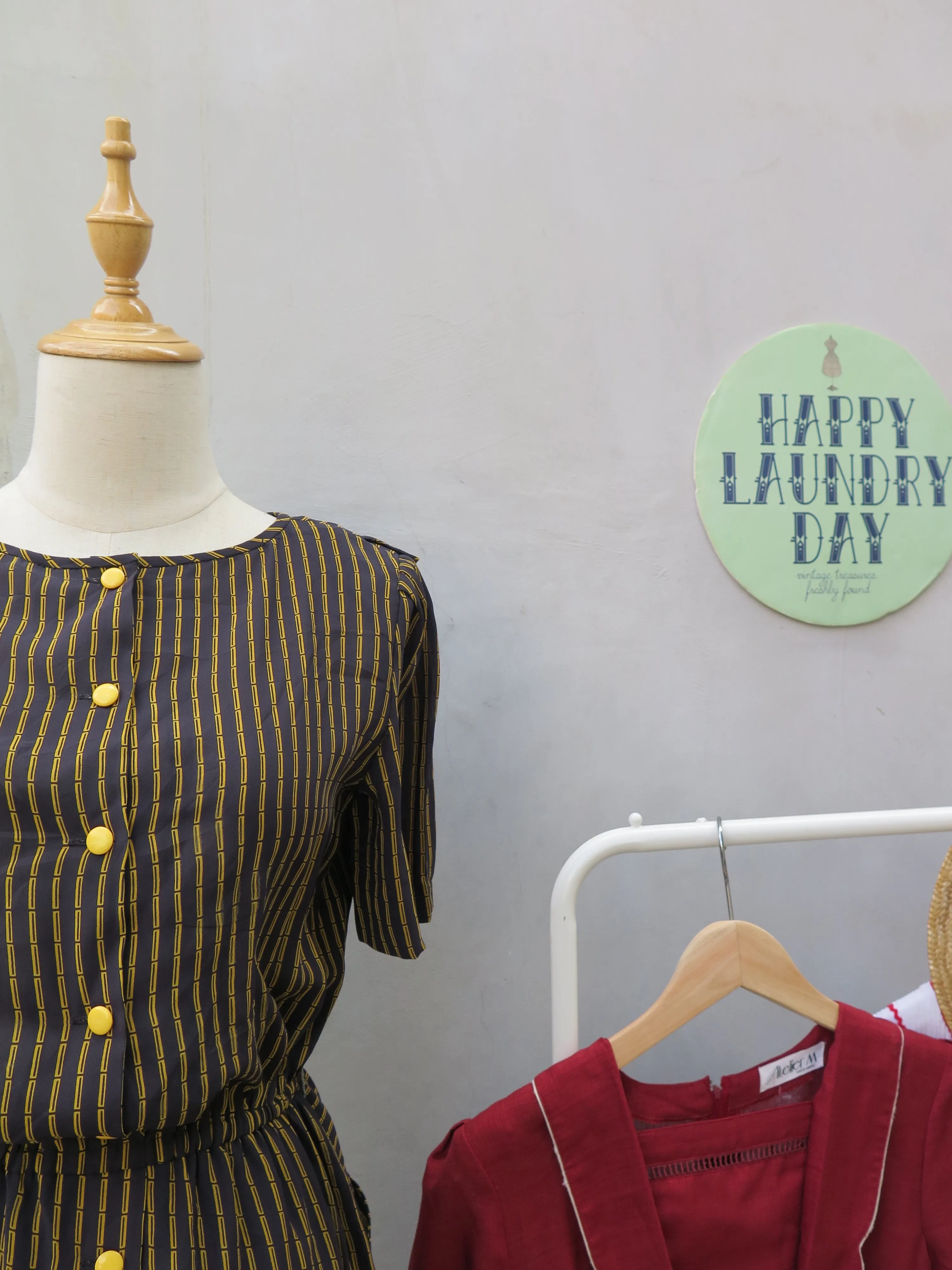 Bambi | Vintage 1060s 1970s Black yellow bamboo stripes black dress with Yellow buttons