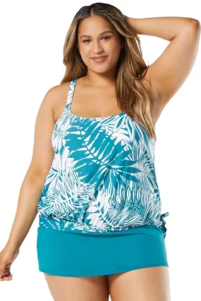 Beach House Women Abstract Palm Sarah Side Tie Tankini, Lagoon (HW14012)