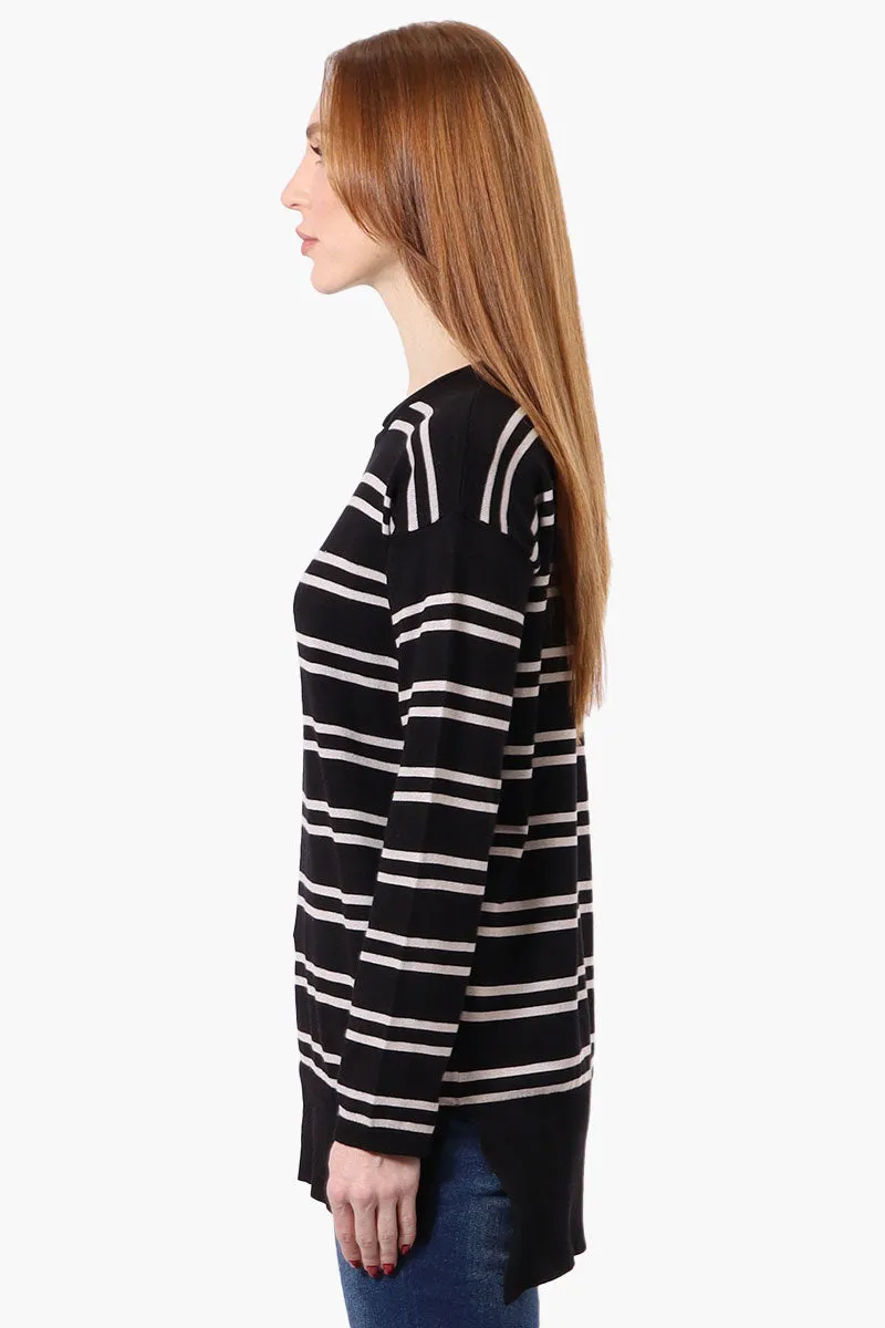 Beechers Brook Striped Round Neck Pullover Sweater - Black