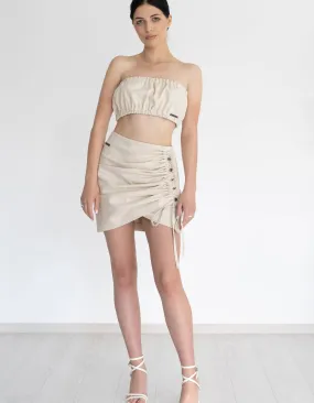 Beige Linen Bandeau Top