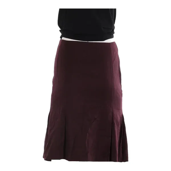 Benetton Midi Skirt - 28W UK 8 Burgundy Virgin Wool