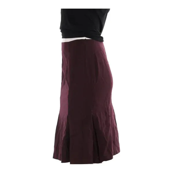 Benetton Midi Skirt - 28W UK 8 Burgundy Virgin Wool
