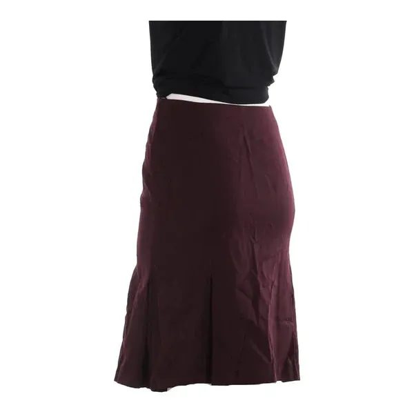 Benetton Midi Skirt - 28W UK 8 Burgundy Virgin Wool