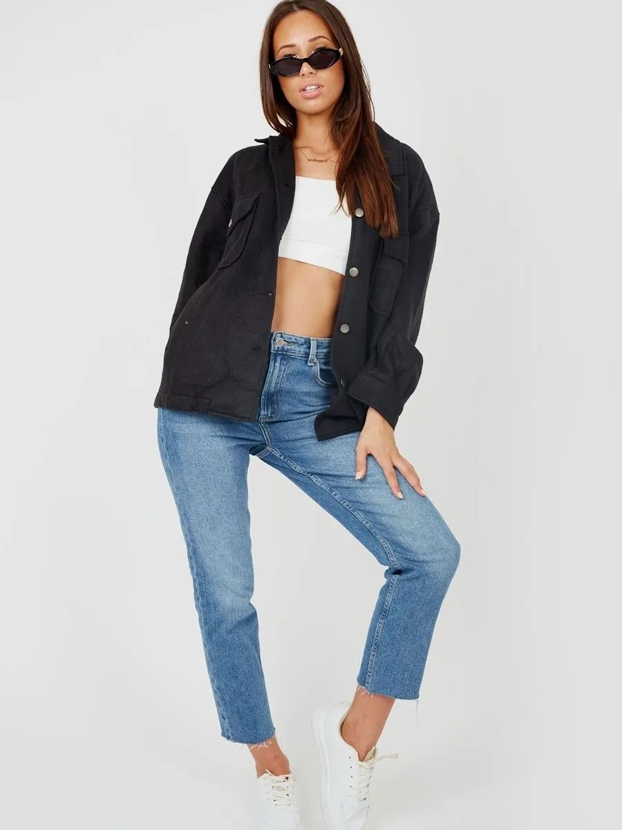 Black Button Shirt Jacket