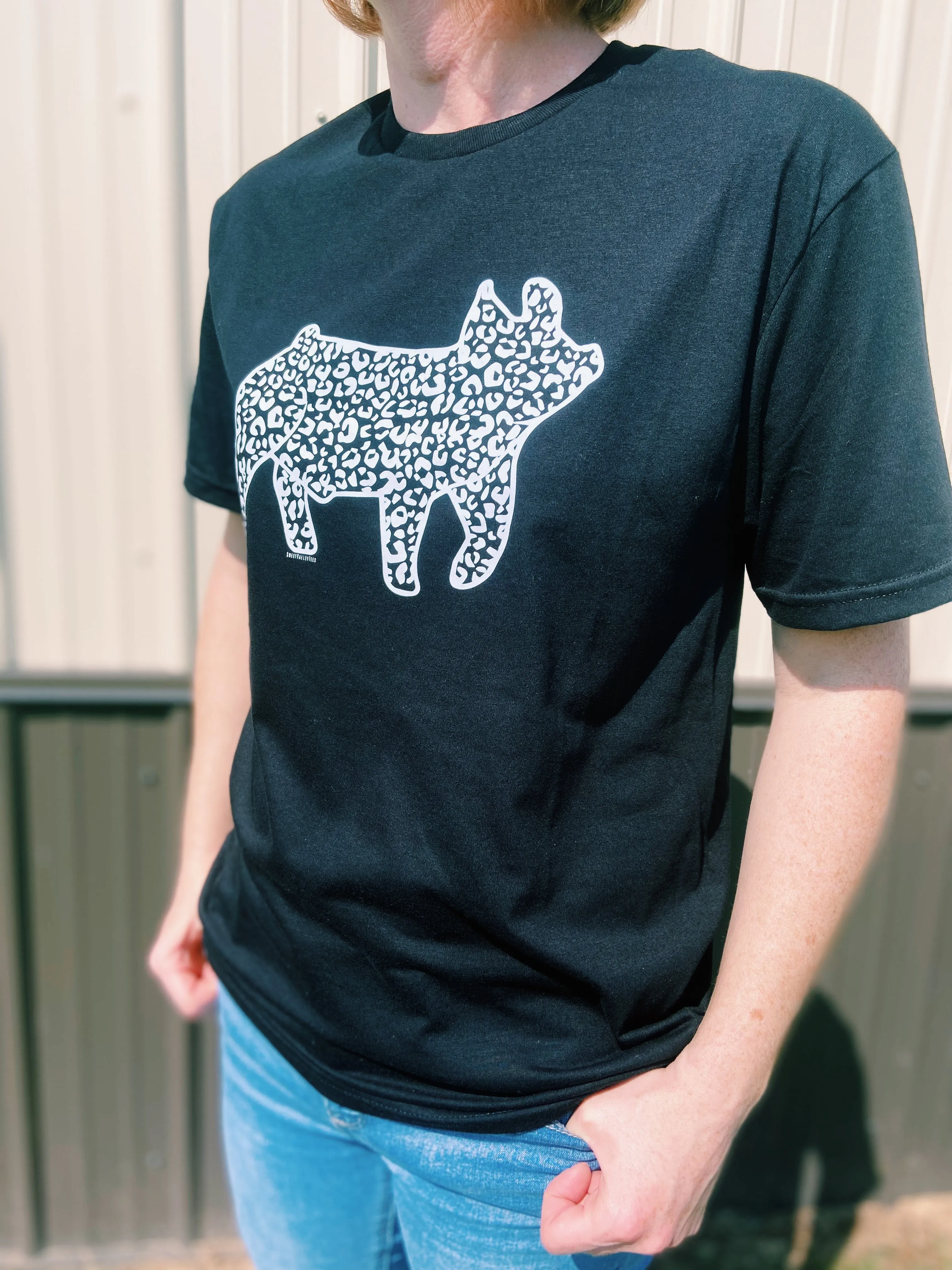 Black Cheetah Print Pig T-Shirt
