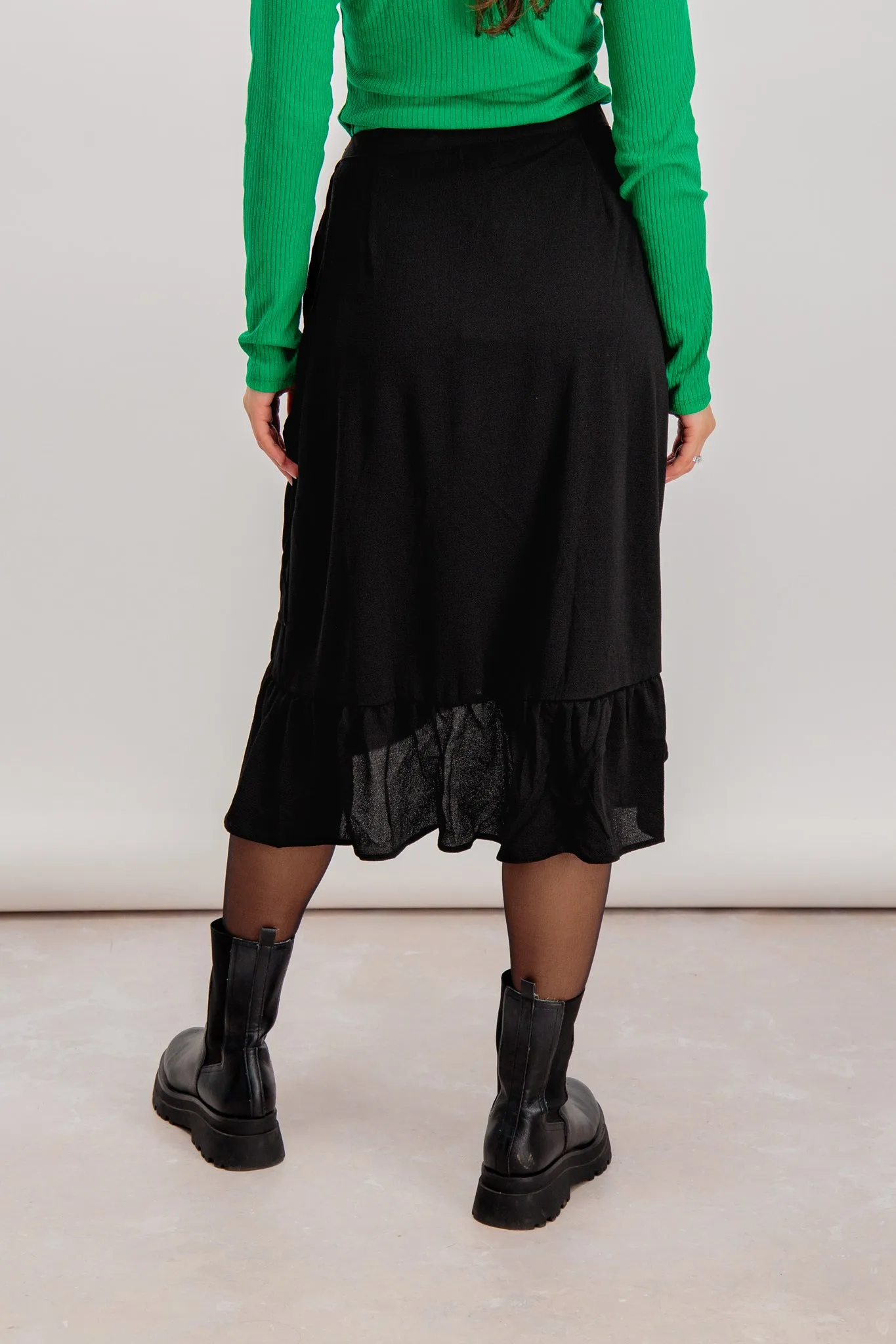 Black Leigh Frill Wrap Skirt