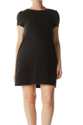 Black Textured Short-Sleeve Knit Dress