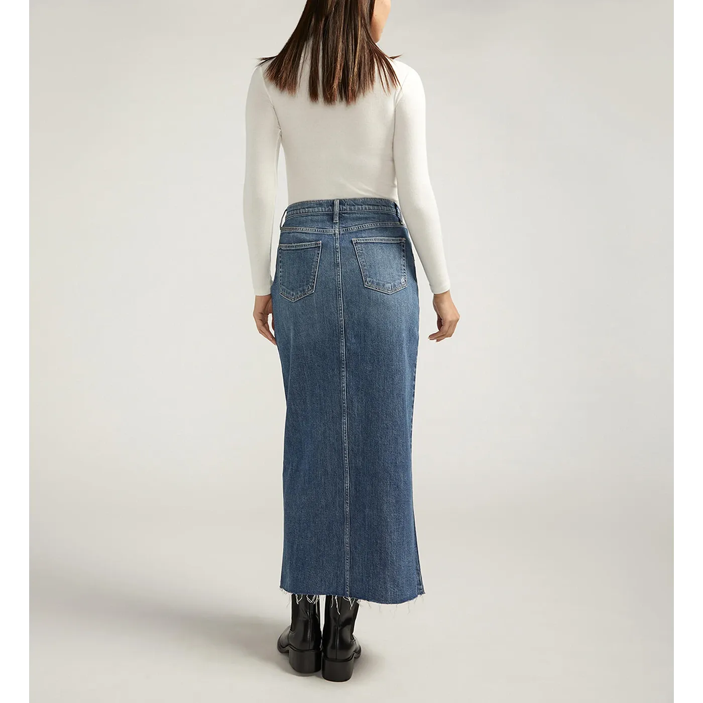 Blue Front Slit Maxi Denim Skirt