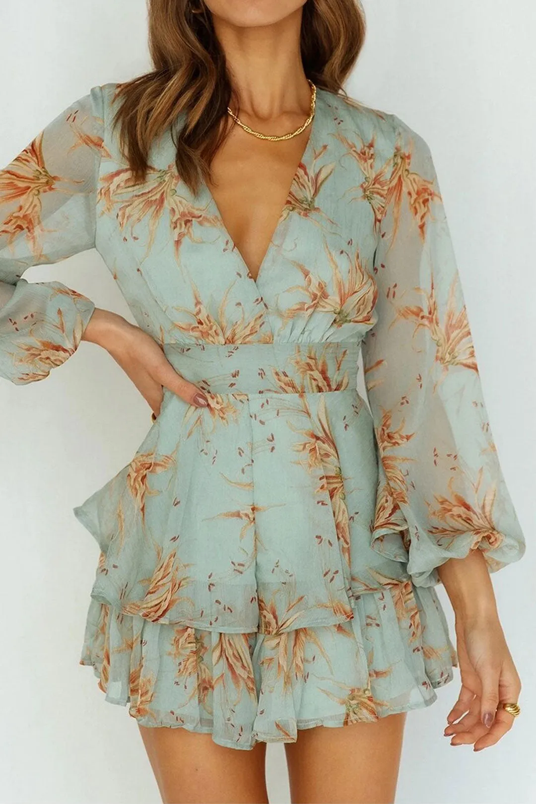 Boho Jumpsuit, Vintage Boho Romper, Esme Fall Garden in Green and Pink