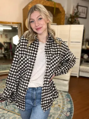 Brown and Cream Brushed Plaid Check Oversized Shacket