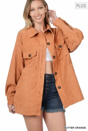 Butter Orange Oversized Corduroy Plus Shacket ( Size 2X)