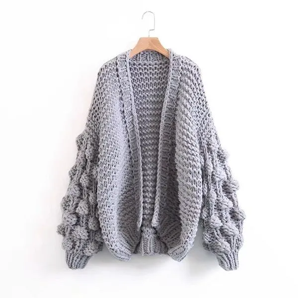 Caitlin Puff Sleeves Hand Knit Cardigan