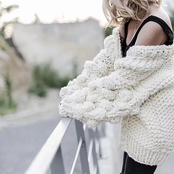 Caitlin Puff Sleeves Hand Knit Cardigan