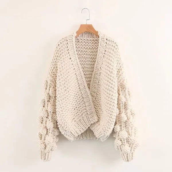 Caitlin Puff Sleeves Hand Knit Cardigan