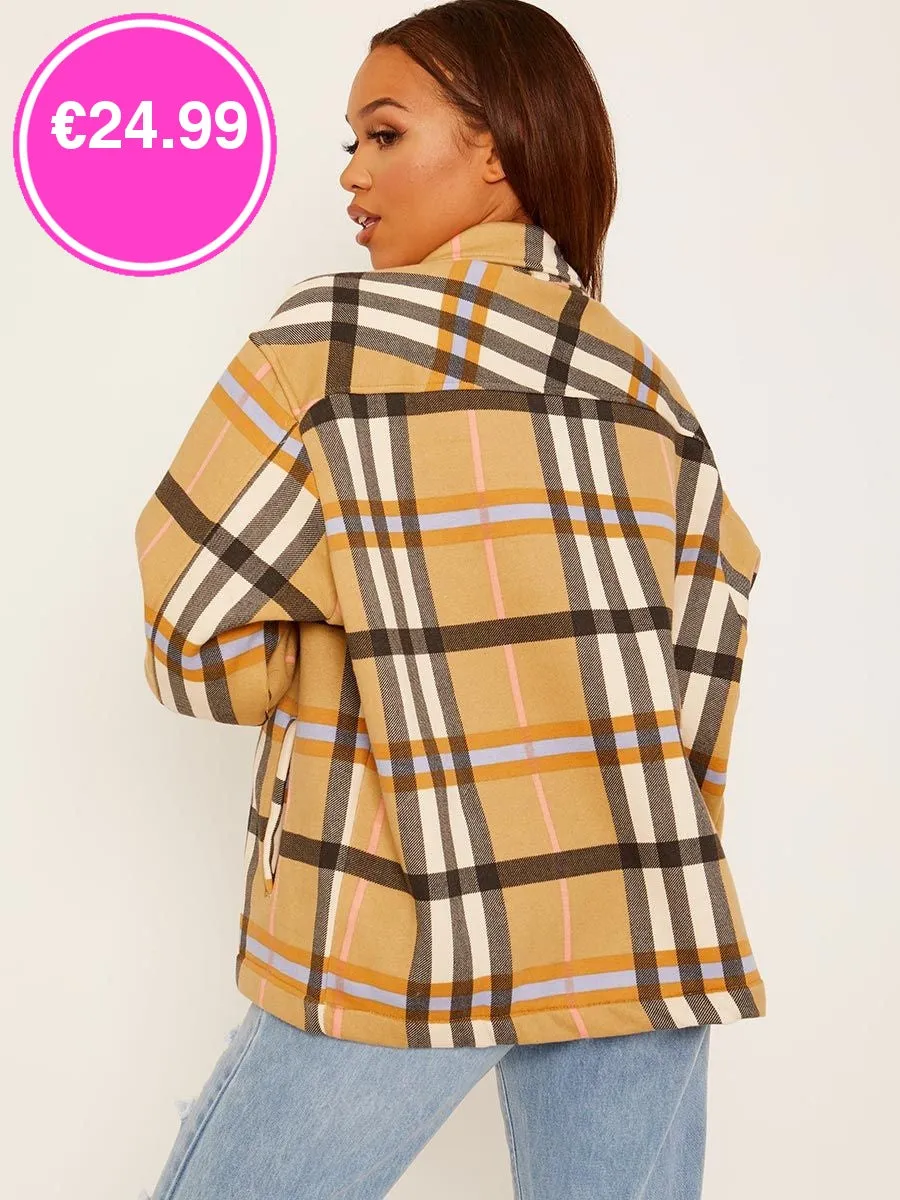 Camel Oversized Checked Shirt Jacket