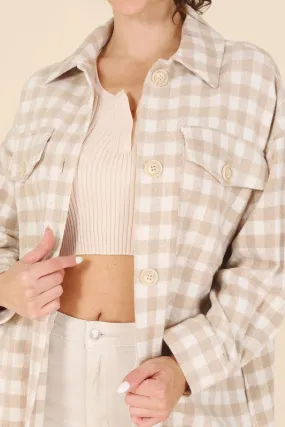 CANDY Beige Check Shacket