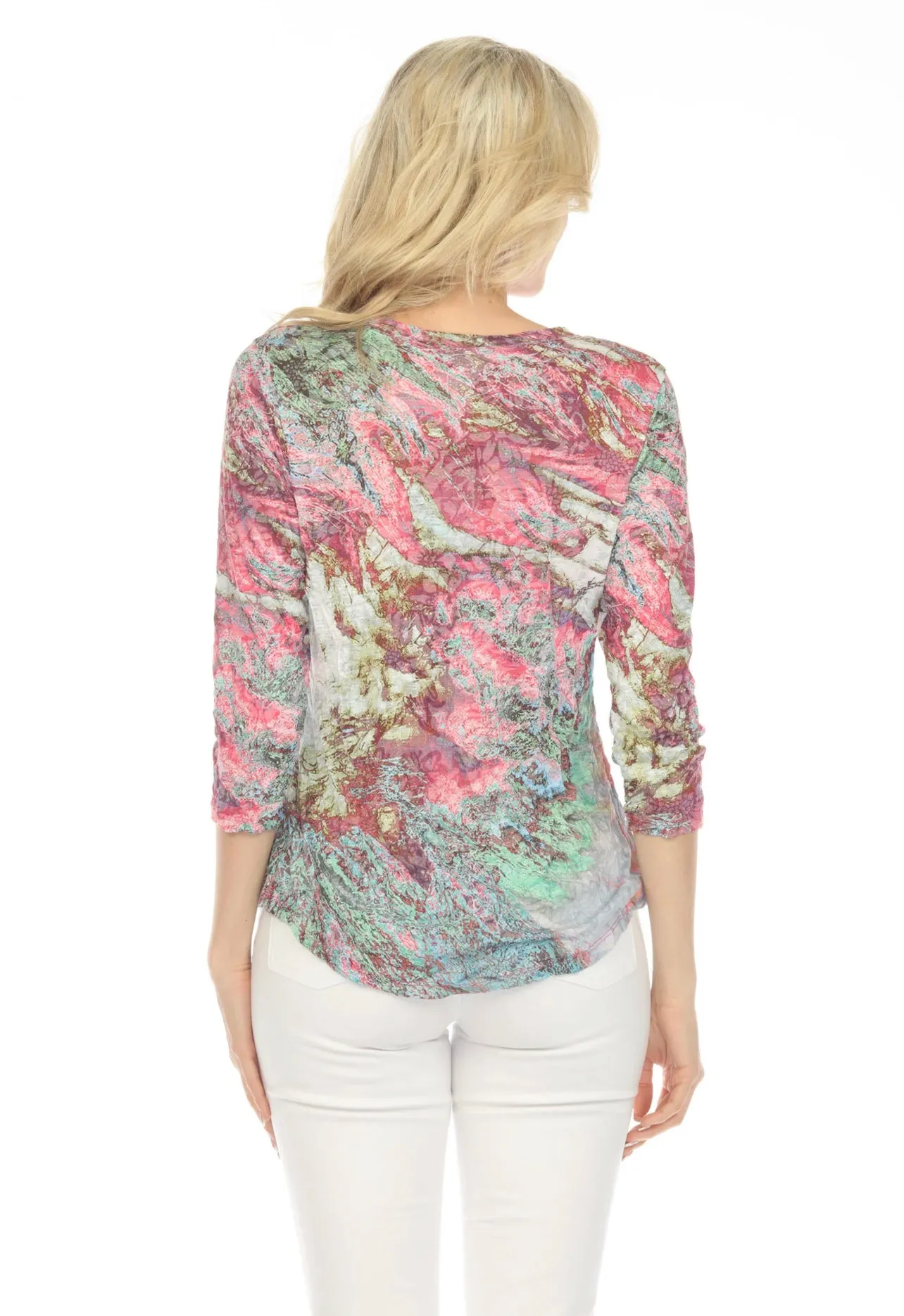 CARINE GA14929 Round Neck Top - Pink Coral
