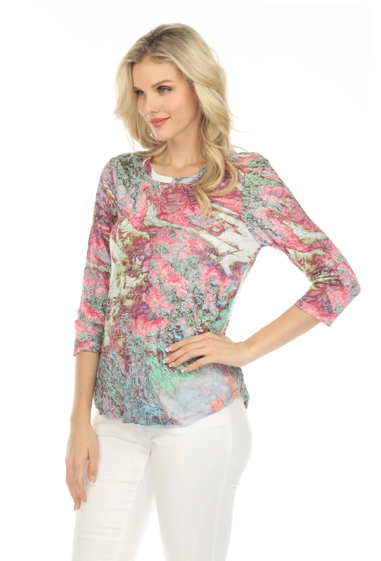 CARINE GA14929 Round Neck Top - Pink Coral