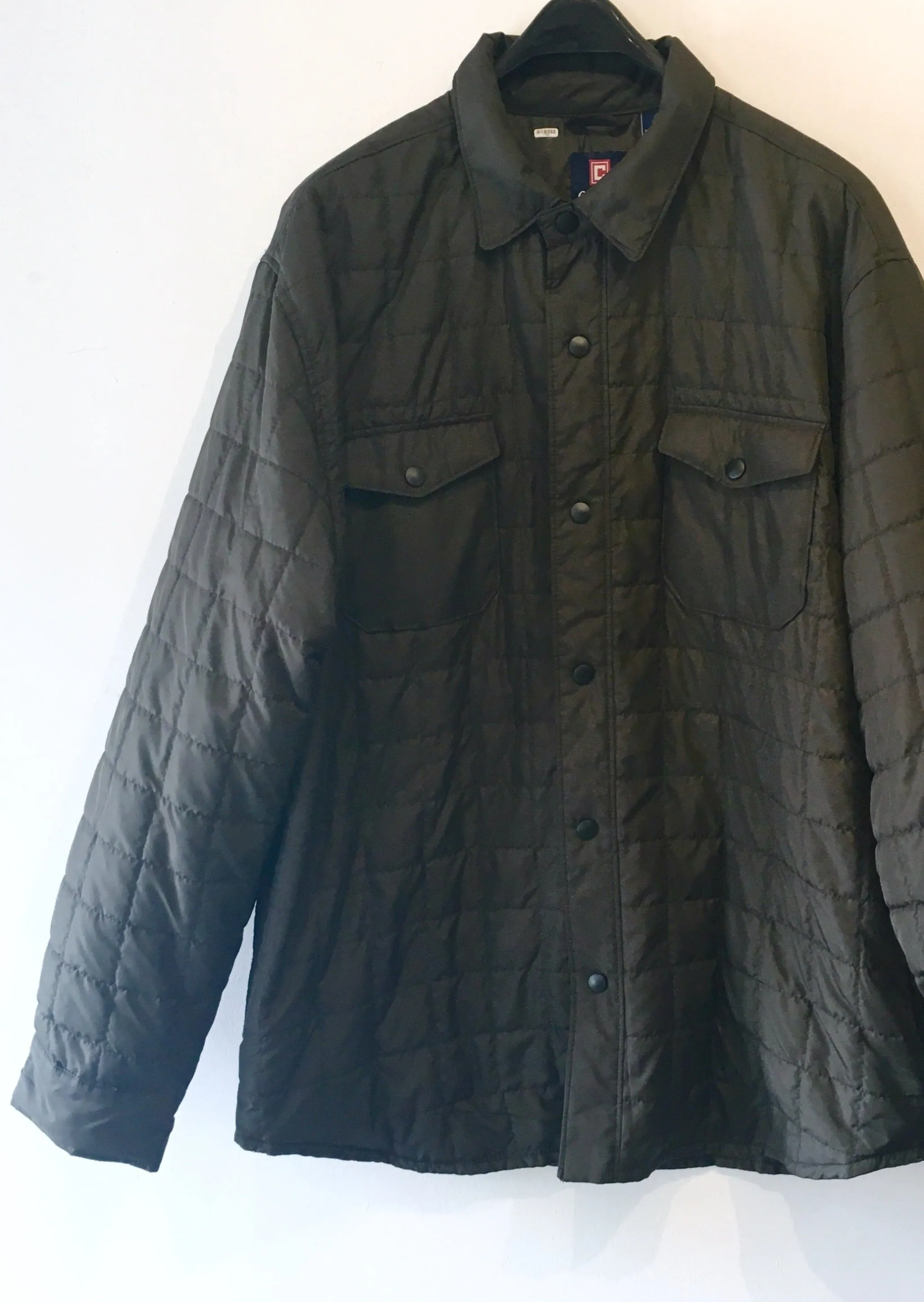 CHAPS Mens brownish olive padded snap front shacket, XL
