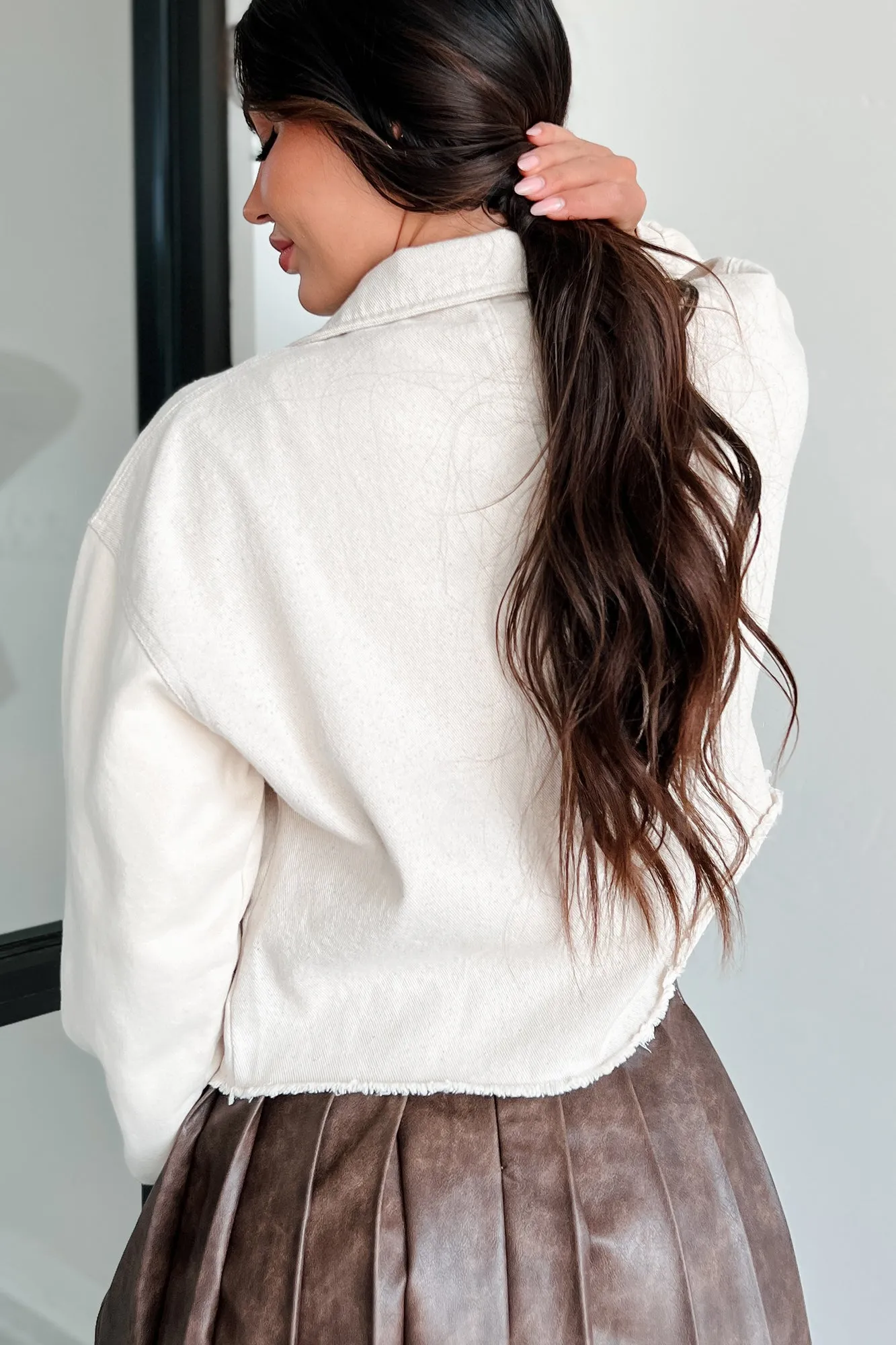 Chronicling Life Contrast Sleeve Shacket (Oatmeal)