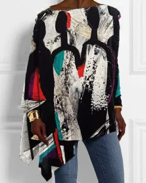 Colored Black Graffiti Print Irregular Top