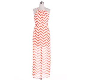 Coral Chevron Open Back Maxi Dress