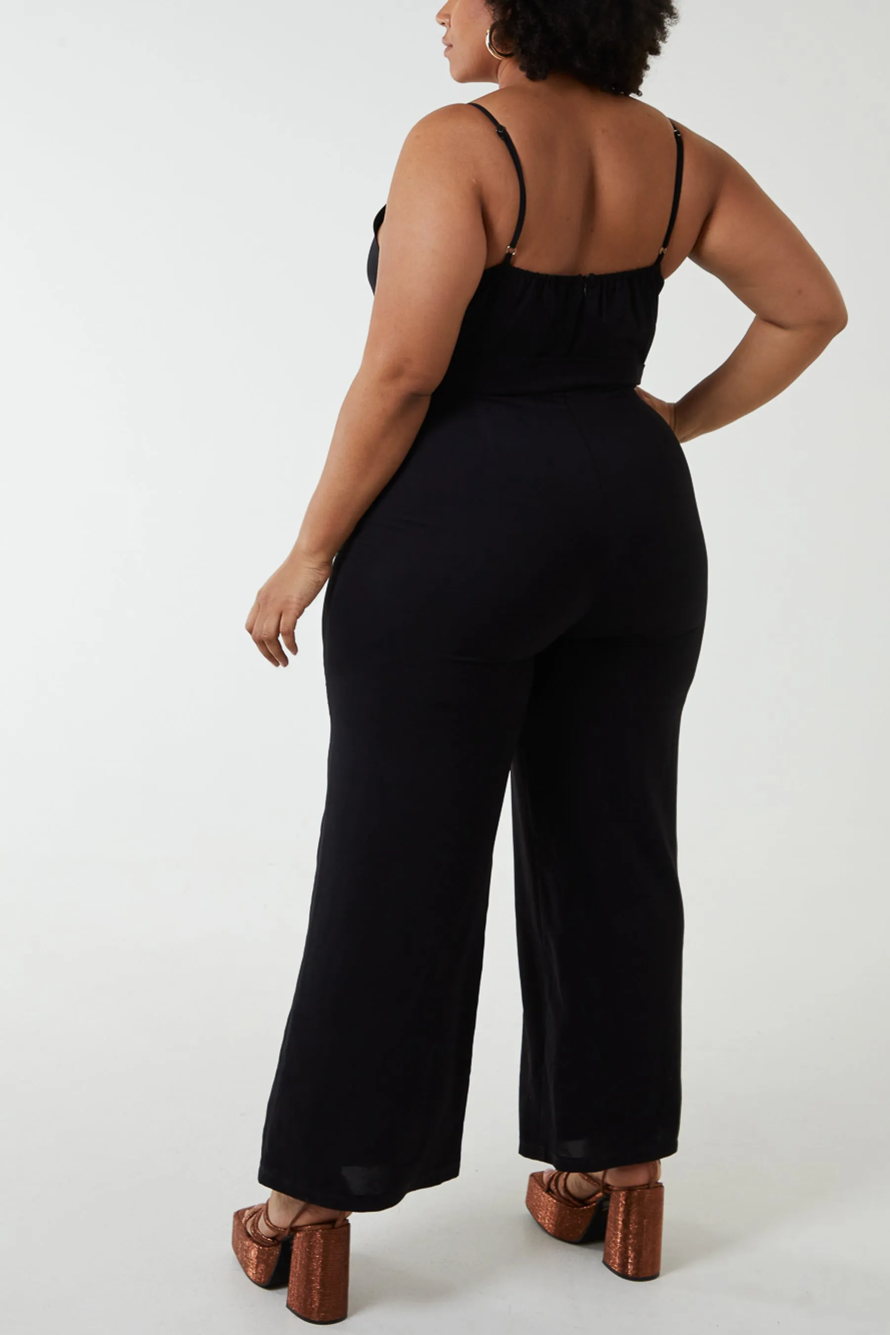 Curve Button Front Cami Jumpsuit