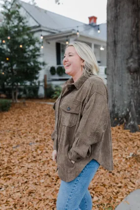 Curvy Mocha Oversized Corduroy Shacket