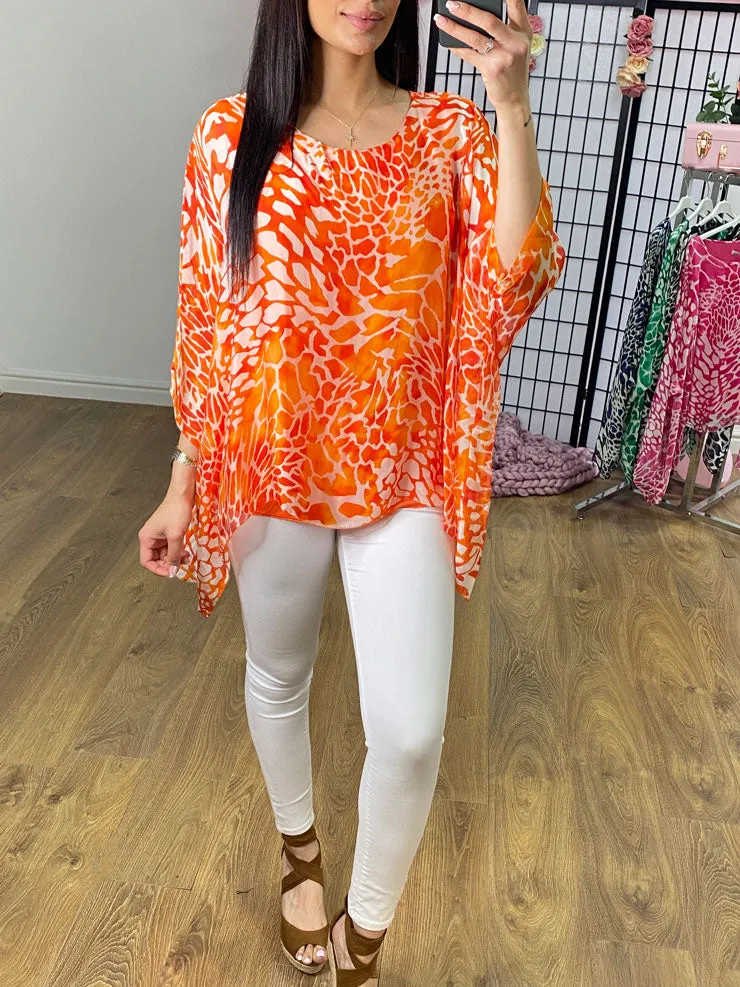 Dakota Giraffe Print Silk Double Layer Chiffon Sleeve Top