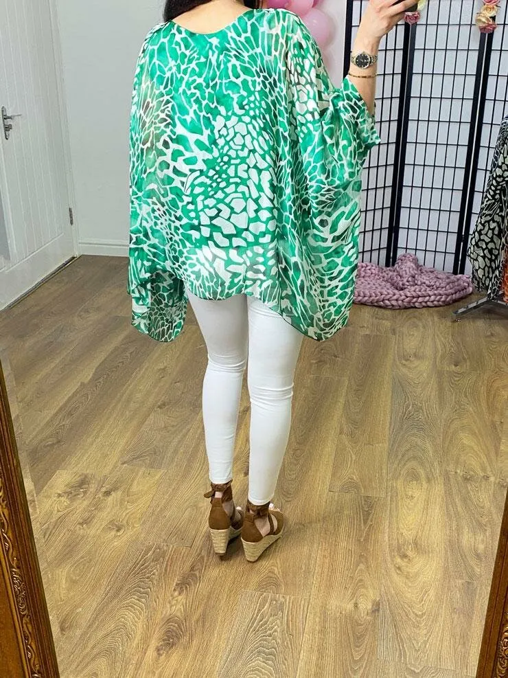 Dakota Giraffe Print Silk Double Layer Chiffon Sleeve Top