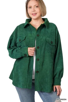 Dark Green Oversized Corduroy Plus Shacket