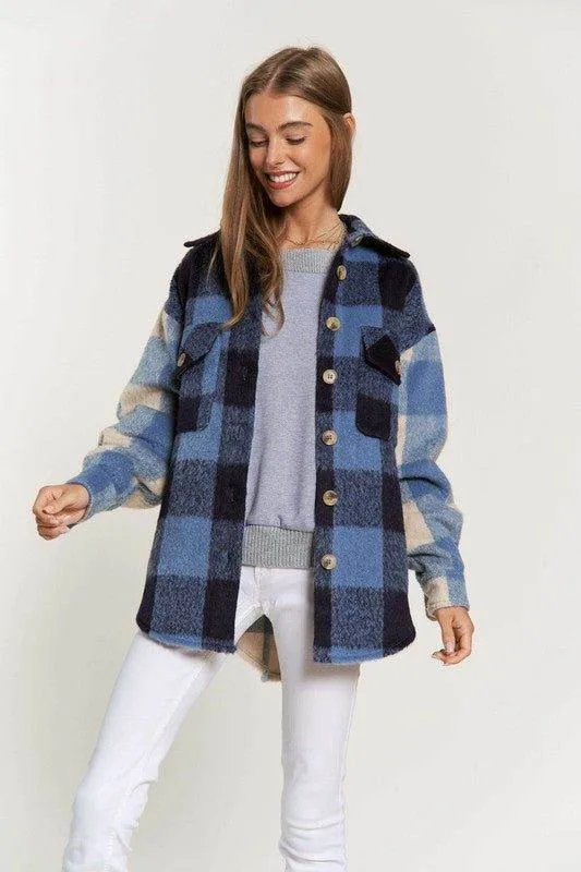 Davi & Dani Plaid Chest Pocket Detail Shacket