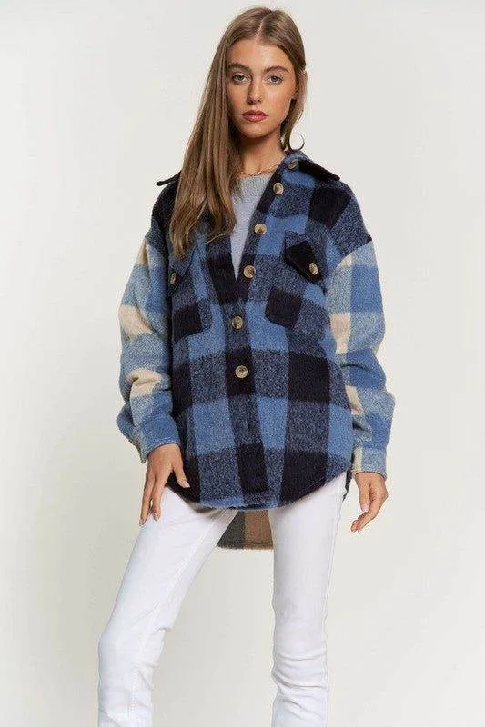 Davi & Dani Plaid Chest Pocket Detail Shacket