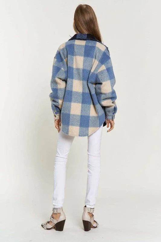 Davi & Dani Plaid Chest Pocket Detail Shacket