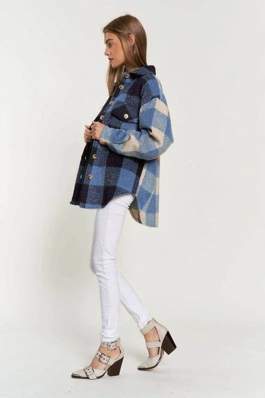 Davi & Dani Plaid Chest Pocket Detail Shacket