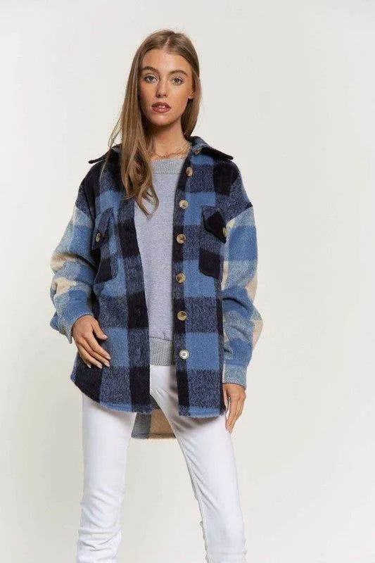 Davi & Dani Plaid Chest Pocket Detail Shacket