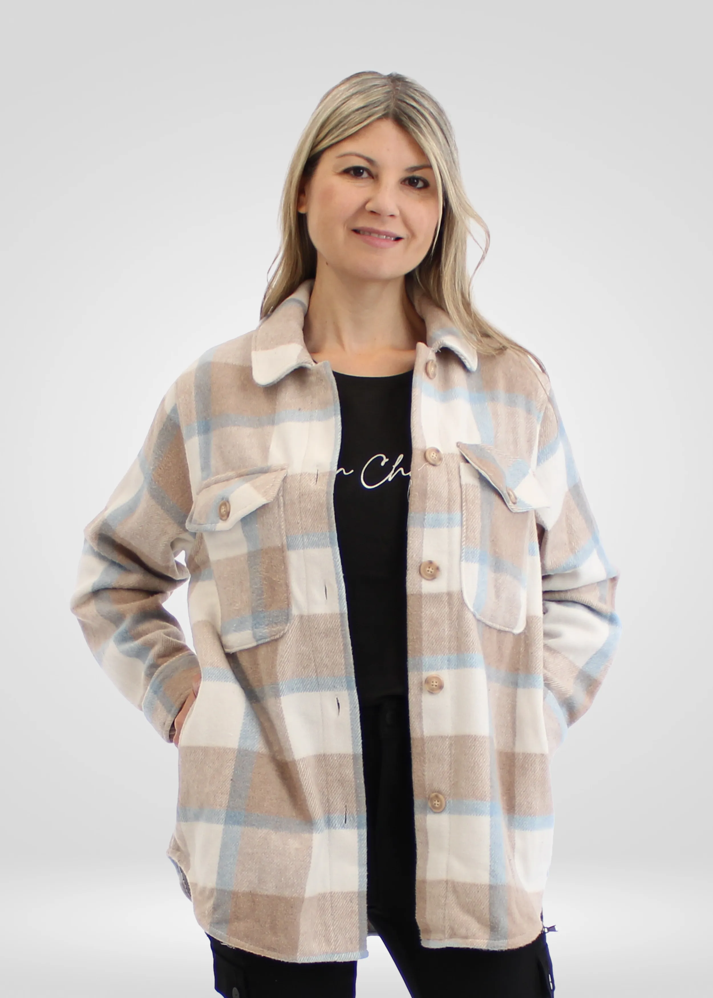 DD77 Women's Light Grey Wooled Shacket