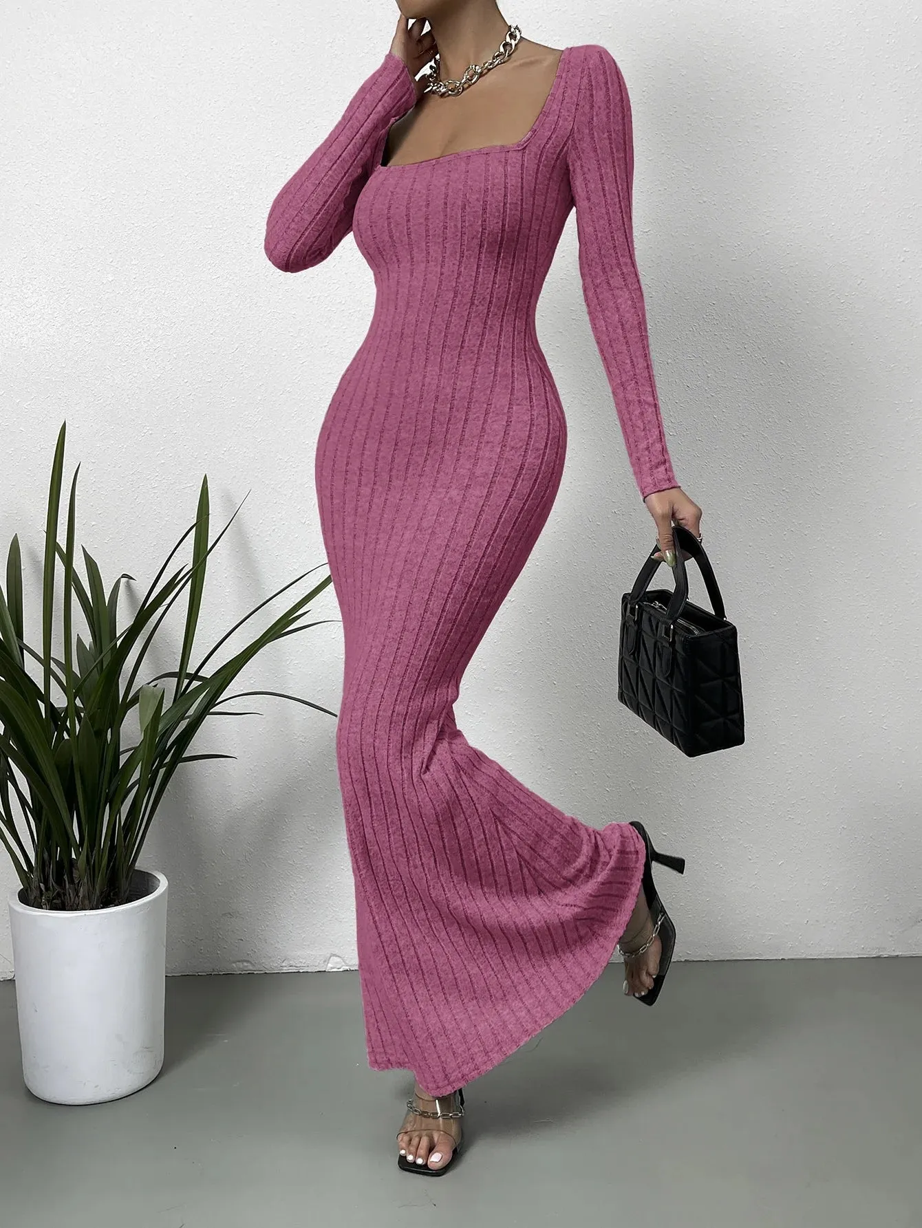 Delany Brushed Knit Fitted Maxi Dress for Women